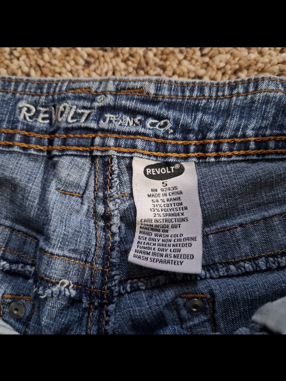 Revolt Jeans Co Y2K Ultra Low Rise Denim Bermuda Shorts Size 5
